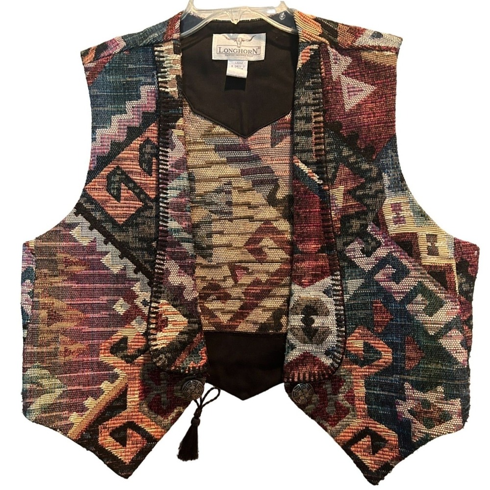 Longhorn Large Tapestry Vest Women's‎ Multi Southwestern Concho Tassel Native